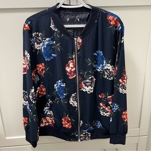 ZARA Kids Lightweight Floral Bomber Jacket Navy with Multicolor Flowers Size XXL